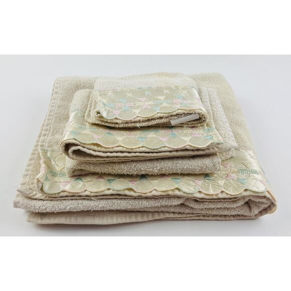 Bathworks Vintage 3 Piece Towel Set Pastel Satin Triangle Barth & Dreyfuss USA - Picture 9 of 11